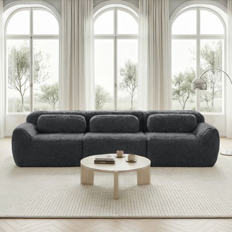Modulares 3-Sitzer-Sofa 291×104×73 cm in grauem Samt, ohne Montage – MEUBLIV (1/5)