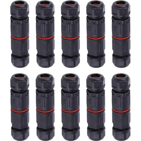 10 connecteurs étanches IP68 pour câble électrique extérieur à 3 broches, section 0,5 mm² à 2,0 mm²