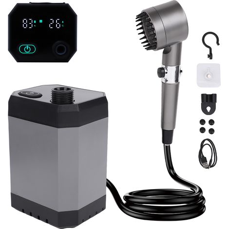 Kit de douche de camping portable avec batterie de 12 000 mAh, écran intelligent LED et pommeau de douche multi-mode pour le camping en plein air et les plages (1/5)