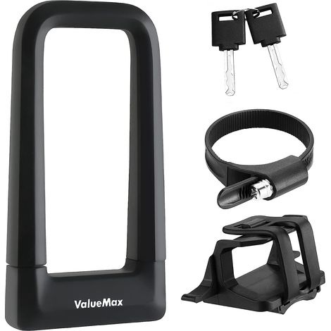 ValueMax Antilvol en U pour Vélo avec Revêtement en Silicone, Antivol de Vélo Noir avec Support de Montage Robuste, Serrure de Vélo avec Sangle pour Bicyclette, Moto (1/5)