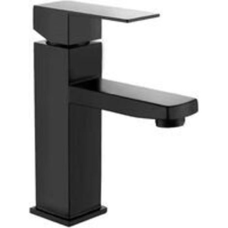 Robinet de lavabo en acier inoxydable noir - design carré monotrou (1/3)