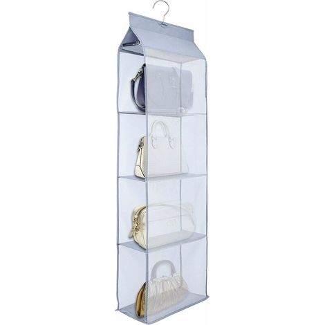 Ahlsen Handtaschen-Aufbewahrungsregal, 4 Fächer, Hängetasche, Organizer, Schal, Schrank für Wohnzimmer, Schlafzimmer (grau) (1/3)