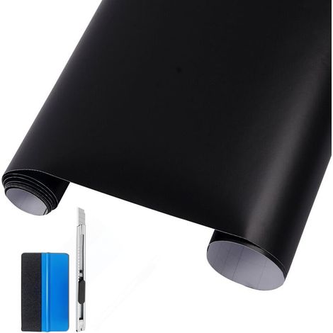 Black Matte Vinyl Wrap Self Adhesive Air Release Bubble Free Suitable for Automotive Outdoor Use With Knife and Hand Tool (1/5)