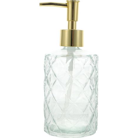 Distributeur de savon en verre transparent rechargeable pour salle de bain et cuisine - Flacon pompe élégant pour liquide vaisselle, shampoing, lotion - 1 pièce (1/4)