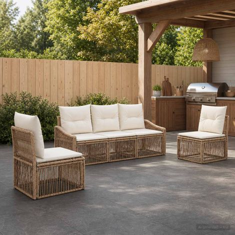 vidaXL Conjunto de sofás de jardín 5 uds. Beige ratán sintético (1/5)