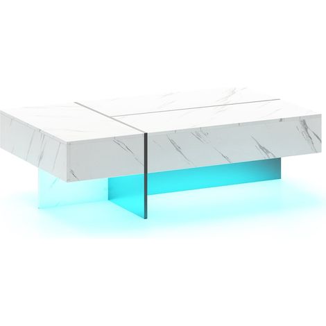 LED-Couchtisch mit 3 Schubladen, Hochglanzweiß