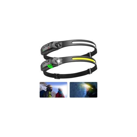 linternas frontales LED recargables por USB, impermeables, con LED COB XPE y sensor inteligente para pesca, camping, ciclismo y running.