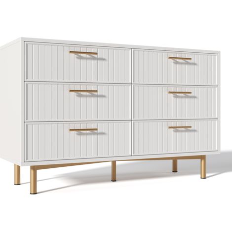 Commode à 6 tiroirs blanche en panneau stratifié avec pieds métalliques - 75 x 120 x 40 cm (1/5)