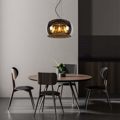 [GEBRAUCHT] B-Ware Lucide Hängeleuchte Pendelleuchte Olivia Glas rauchgrau schwarz E27 LED Ø 40 cm (1/2)