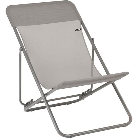 Transat Jardin Pliable - Chilienne Multi-positions : Largeur 58 Cm - Maxi Transat - Batyline® Iso - Gris Terre - Lafuma Mobilier