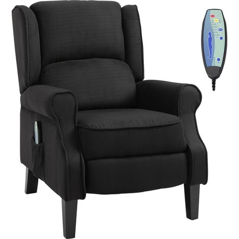 Poltrona Relax Massaggiante 78x83x101 cm in Tessuto Effetto Pelle Scamosciata Nero (1/5)
