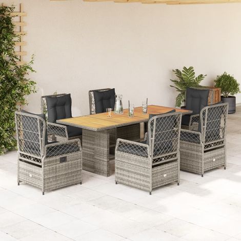 7-tlg. Garten-Essgruppe mit Kissen Grau Poly Rattan (1/5)