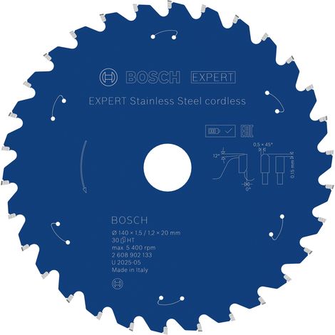 Bosch EXPERT Stainless Steel Circular Saw Blade 140 x1.5/1.2x20mm T30 2608902133 (1/5)