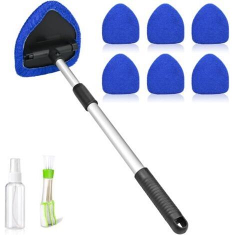 Lot de 9 nettoyants intérieurs pour vitres de voiture, outil rétractable pour nettoyer le pare brise, 6 tampons en microfibre, vaporisateurs, brosse