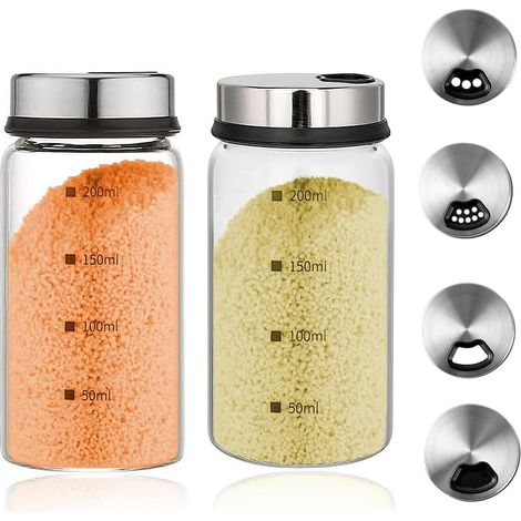 2 Pots à épices, Verre borosilicate, Couvercle rotatif, 3 ouvertures, 200 ml, Cuisine, Barbecue (1/5)