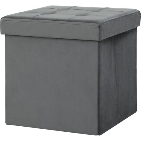Ottoman pliant avec rangement, boîte de rangement, mousse, MDF, gris