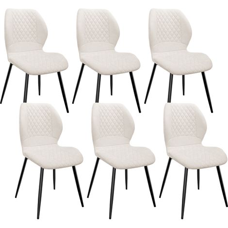 Lewe – Lot de 6 chaises salle à manger – Pieds en métal – Revêtement lin beige avec coussins en éponge – Motif diamant – Charge max 120 kg (1/5)