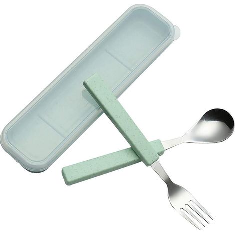 Kinder Besteck Set 2-teilig mit Reisekoffer, 18/10 Edelstahl, Grün (1/5)