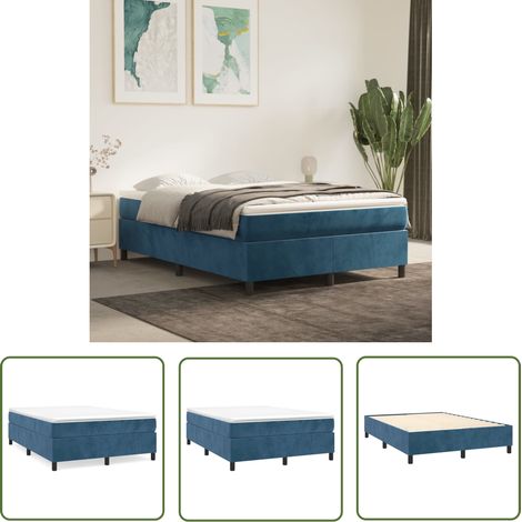 The Living Store Boxspringbett mit Matratze Dunkelblau 140x200 cm Samt - Samtbett - Boxspringbett - Doppelbett - Bettauflage - Matratze (1/5)