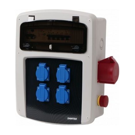 Coffret de chantier avec 4 prises monophasées + 1 Prise Tétrapolaire 32A OHMTEC (1/5)
