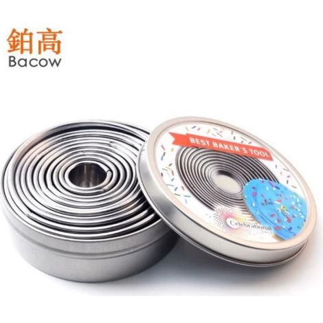 11pcs Moule à gâteau rond Cookie Emporte-pièces à pâtisserie en acier inoxydable Fondant Cookies Donuts Pâte Cutter Uni Edge Muffins (1/4)