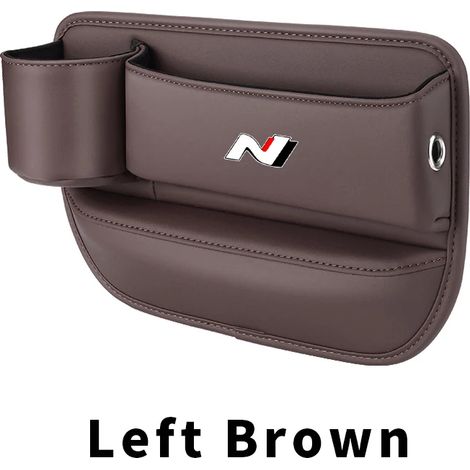 (N-Gauche Marron) Boîte de rangement pour l'espace entre le siège et le porte-gobelet, compatible avec Hyundai N Line Sonata Elantra, avec porte-téléphone et porte-clés, en cuir, accessoires intérieur (1/5)