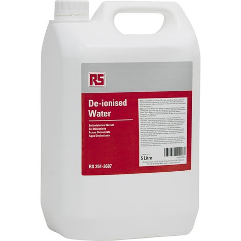 Rs Pro – Eau déionisée 5 l – Bidon pour rinçage circuits imprimés – A base d'eau sans résidus – Propreté optimale (1/2)