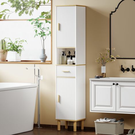 Armoire salle bain tiroir étagères réglables blanche 172 cm