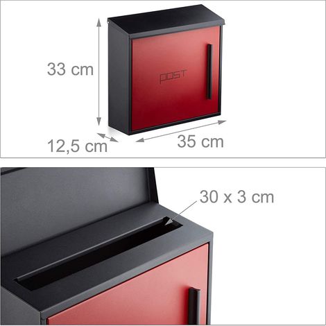 Buzón de pared moderno de acero bicolor diseño 35 cm negro rojo 130000471 (1/5)