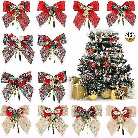 Nœuds décoratifs de Noël, 12 nœuds en ruban (3 styles) (1/5)