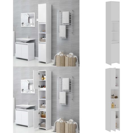 Armario de baño madera contrachapada blanco 30x30x183,5 cm - Armario de baño blanco - Armario de baño madera contrachapada