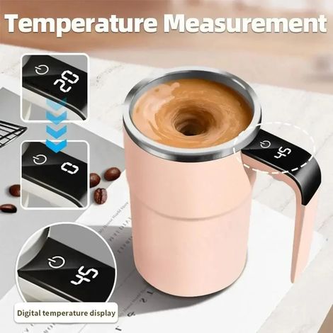 (Rose) Mug magnétique à agitation automatique avec écran LCD, adapté au café et au lait, en acier inoxydable. (1/4)