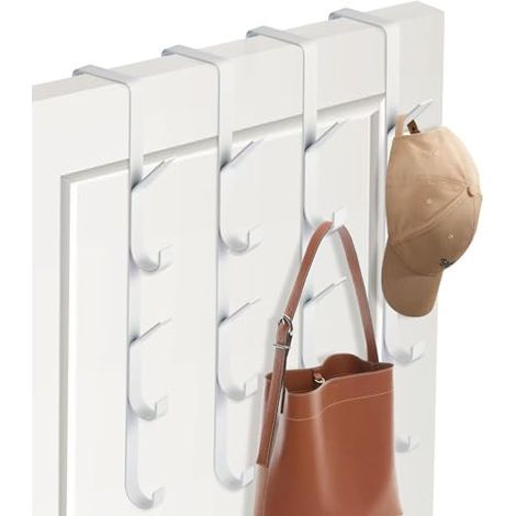 [JAMAIS UTILISÉ] Porte-manteau à suspendre à la porte, 4 pièces x 5 crochets, barre de crochets en acier inoxydable, crochets de porte verticaux universels, porte-serviettes pour vêtements, serviettes (1/5)