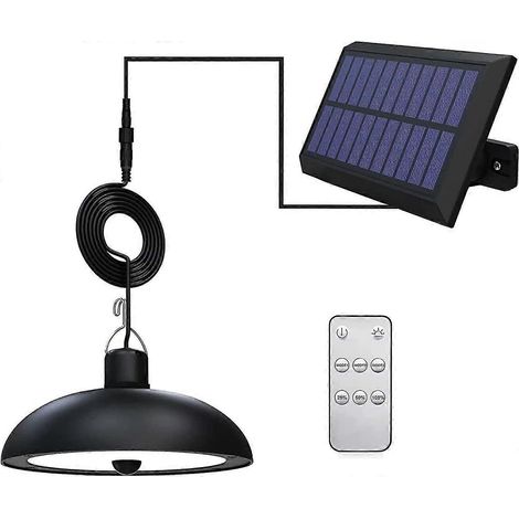 Lampe solaire pour abri de jardin avec télécommande. Suspension solaire 78 LED. 4 points lumineux. (1/5)