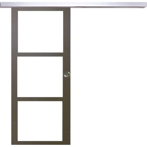 Porta scorrevole grigia beige con vetro trasparente H204 x L73 cm, binario in alluminio, gusci GD MENUISERIES
