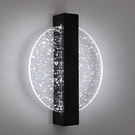 12W Indoor LED Wall Light, 1500LM Creative Black Round LED Wall Lamp, 6500K Cool White Light, with Silver Leaf, Modern LED Wall Lamp for Hallway, Living Room, Bedroom (1/5)