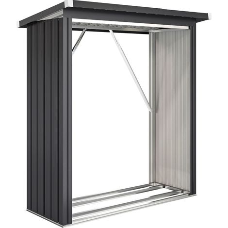 Leñero de acero con fondo elevado y techo inclinado 150 x 66,5 x 150 cm gris oscuro MODENUIT (1/5)