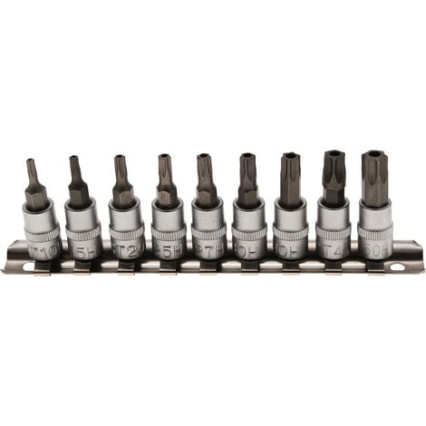 Bgs Technic – Embouts torx percés 1/4 – Jeu de 9 embouts TH10-TH15-TH20-TH25-TH27-TH30-TH40-TH45-TH50 – Chrome vanadium pour vissage précis