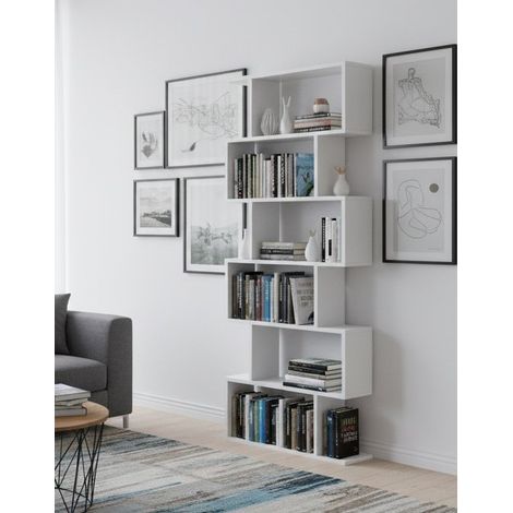Libreria - 5 Ripiani Installazione a Muro, Bianco Lucido, -, 80x25x190h cm Ambato
