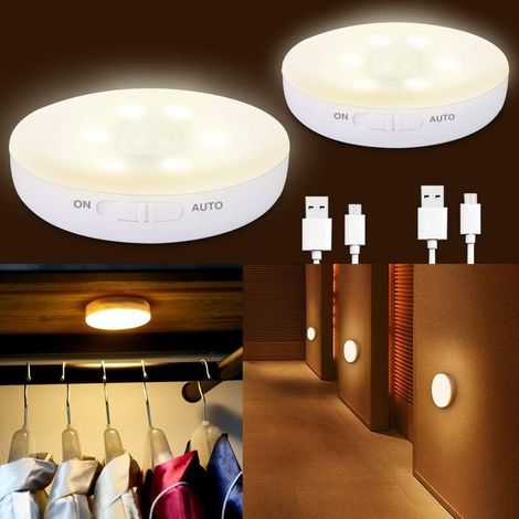 Lot de 2 Veilleuse Enfant LED avec Détecteur de Mouvement & Capteur de Lumière, USB rechargeable Lampe de Nuit Murale autocollante pour Chambre Bébé,Salon,Salle de Bain,Couloir,Placard-Fei Yu (1/5)