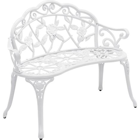 Silla de banco asiento de jardín hierro fundido resistente a la intemperie 100 cm blanco 030001007 (1/5)