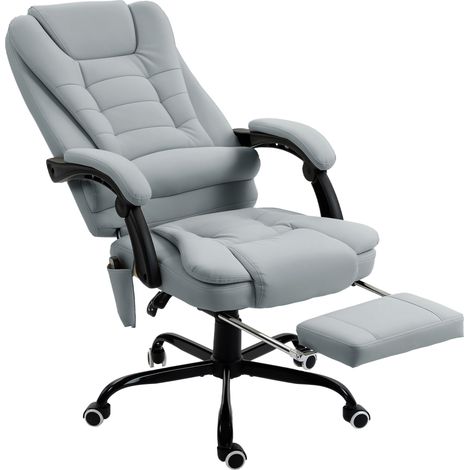 Fauteuil de bureau avec fonction massage, hauteur réglable, dossier inclinable et télécommande filaire, gris (1/5)
