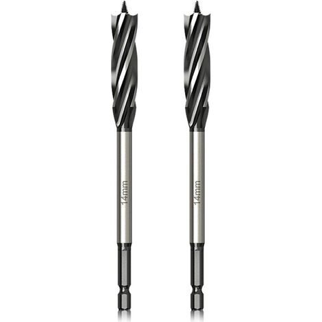 Professionelles Holzbohrer-Set, 14 mm x 165 mm x 2 Stück, Spiralbohrer mit selbstvorschiebender Zentrierspitze, 1/4-Zoll-Sechskantschaftbohrer für die Holzbearbeitung