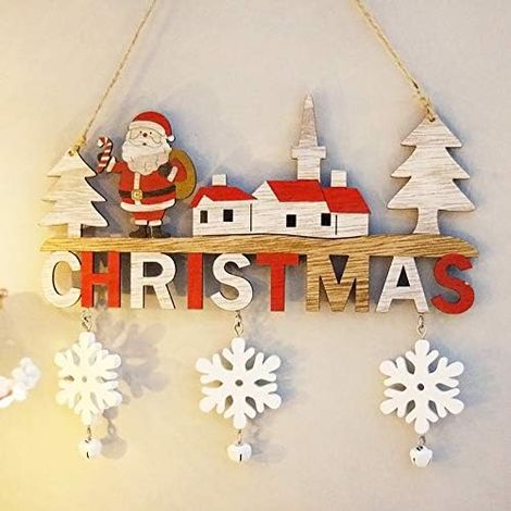 Panneau de porte de Noël Panneaux en bois Décoration de porte d'entrée Père Noël Flocon de neige Jingle Bells Décorations Décoration murale Porche pour la maison Intérieur Extérieur Tenture murale Déc (1/5)