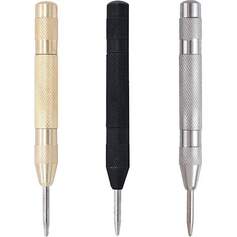 Pointeau Automatique 3 pièces automatique centre de frappe de poinon en métal pour Bois métal Plastique fenêtre de Voiture de comprimés Coupe-Circuits Outil impact réglable - doré noir argenté (1/5)