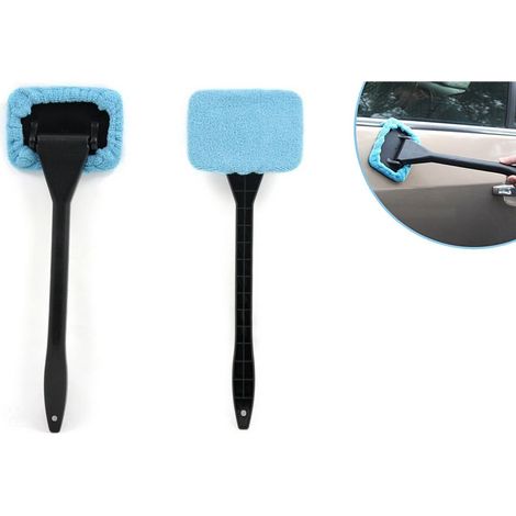 Lot de 2 brosses de nettoyage pour pare-brise - essuie-glace - lave-glace - chiffon en microfibre - antibuée - bleu clair (1/4)