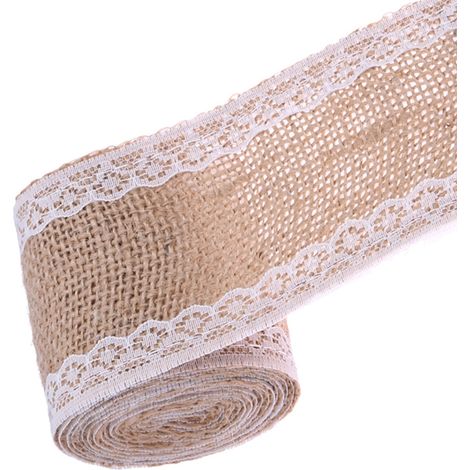 Volumen-Spitze aus Jute-Leinen, DIY-Handarbeit, 6 cm breit und 2 m lang (weiße Doppelspitze) (1/5)