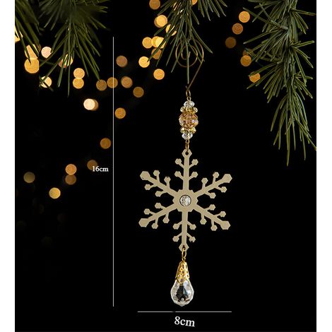 Suspension de Noël flocon de neige en métal doré avec pendentif cristal, décoration sapin de Noël