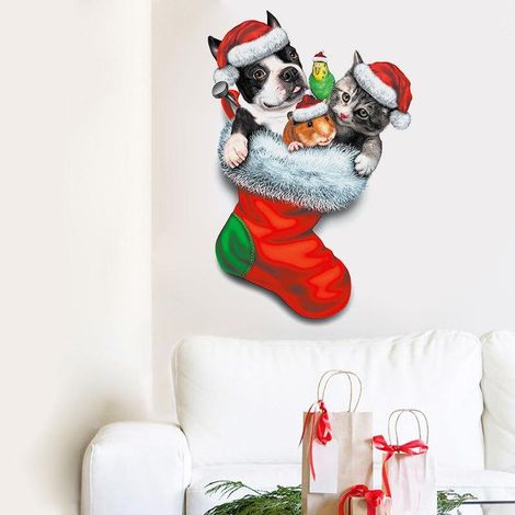 Chaussettes de Noël pour animaux de compagnie (chat, chien), autocollant mural décoratif, décoration pour la maison (1/4)