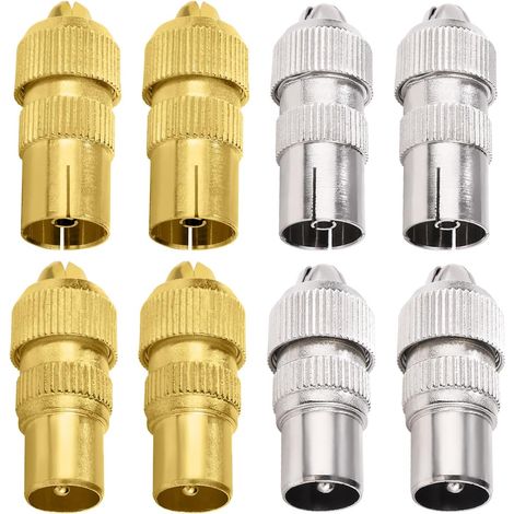 Lot de 8 connecteurs coaxiaux en métal pour antenne TV - 4 prises femelles et 4 fiches mâles - Câble coaxial RF pour câble RF (1/5)